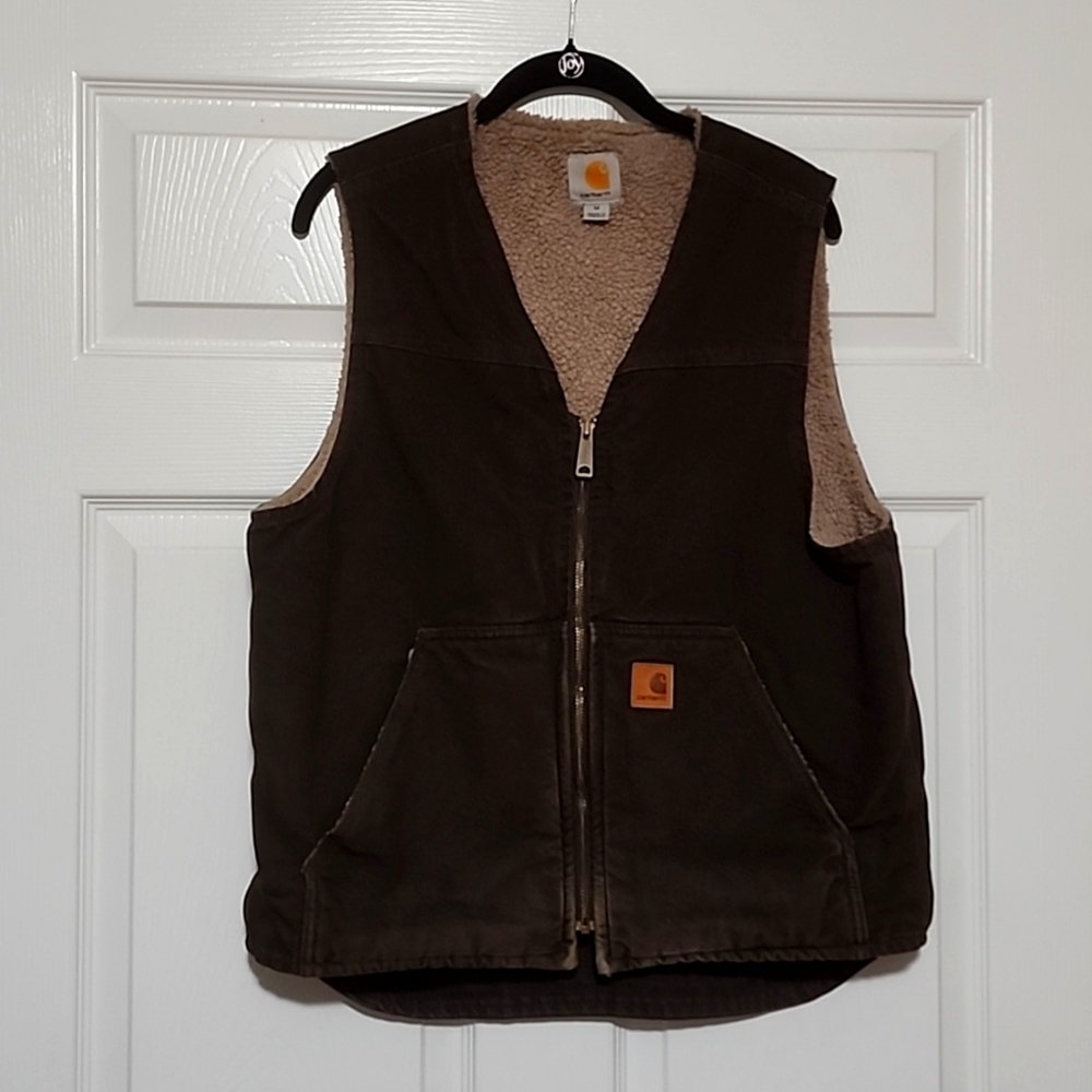 Carhartt canvas brown fleece lined vest